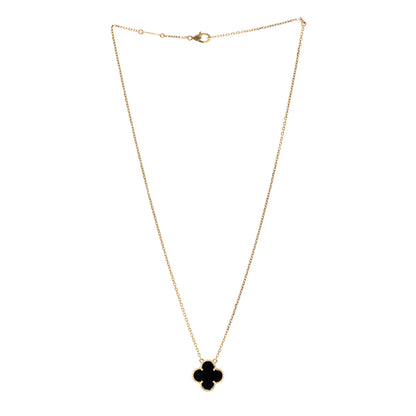 Van Cleef & Arpels 18K Yellow Gold Black Onyx Vintage Alhambra Pendant Necklace 3 of 5