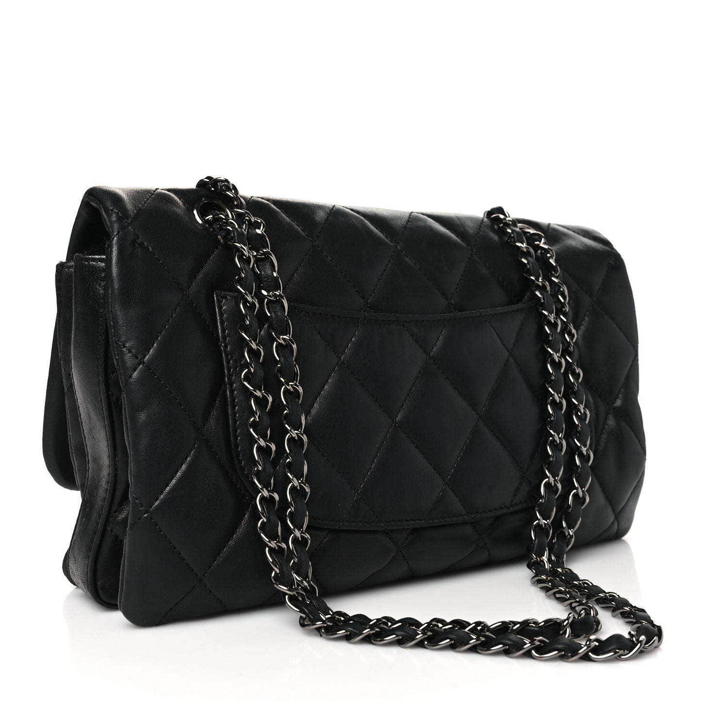 Lambskin Quilted Jumbo 3 Flap Black