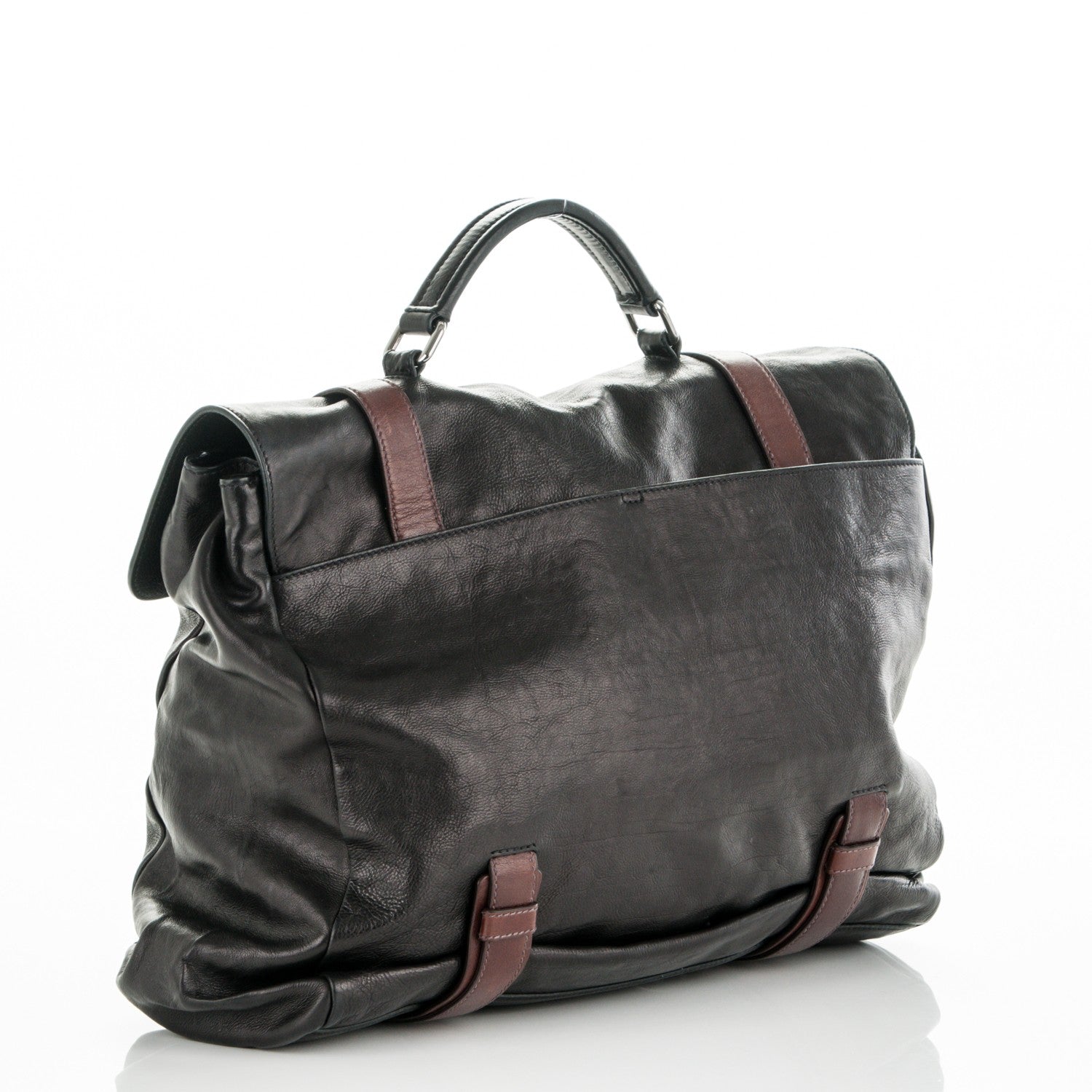 Prada Glace Calf Folding Briefcase Black Teak 3 of 6