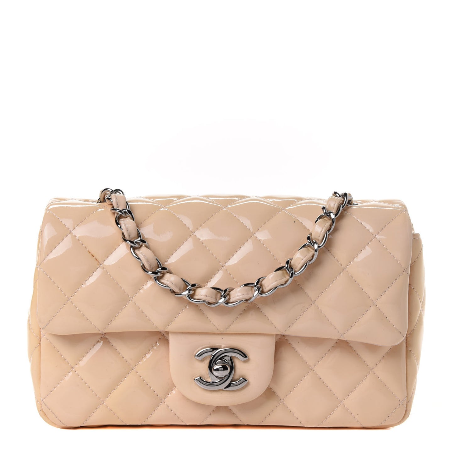 Patent Calfskin Quilted Mini Rectangular Flap Rose Clair