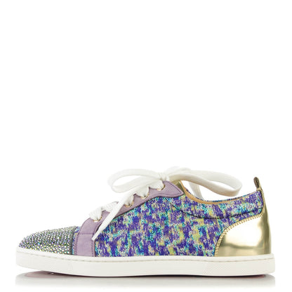 Christian Louboutin Crystal Metallic Suede Peacock Woven Lurex Gondolastrass Sneakers 36.5 Version Digitale 1 of 6