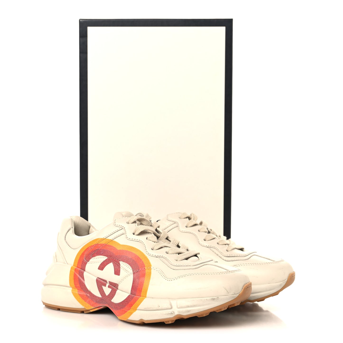 Calfskin Interlocking G Heart Rhyton Sneakers 36.5 Mystic White
