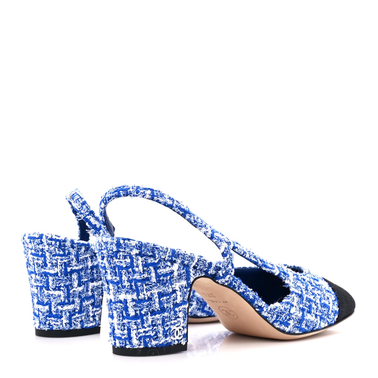 Tweed Grosgrain Cap Toe CC Slingback Pumps 37.5 Blue