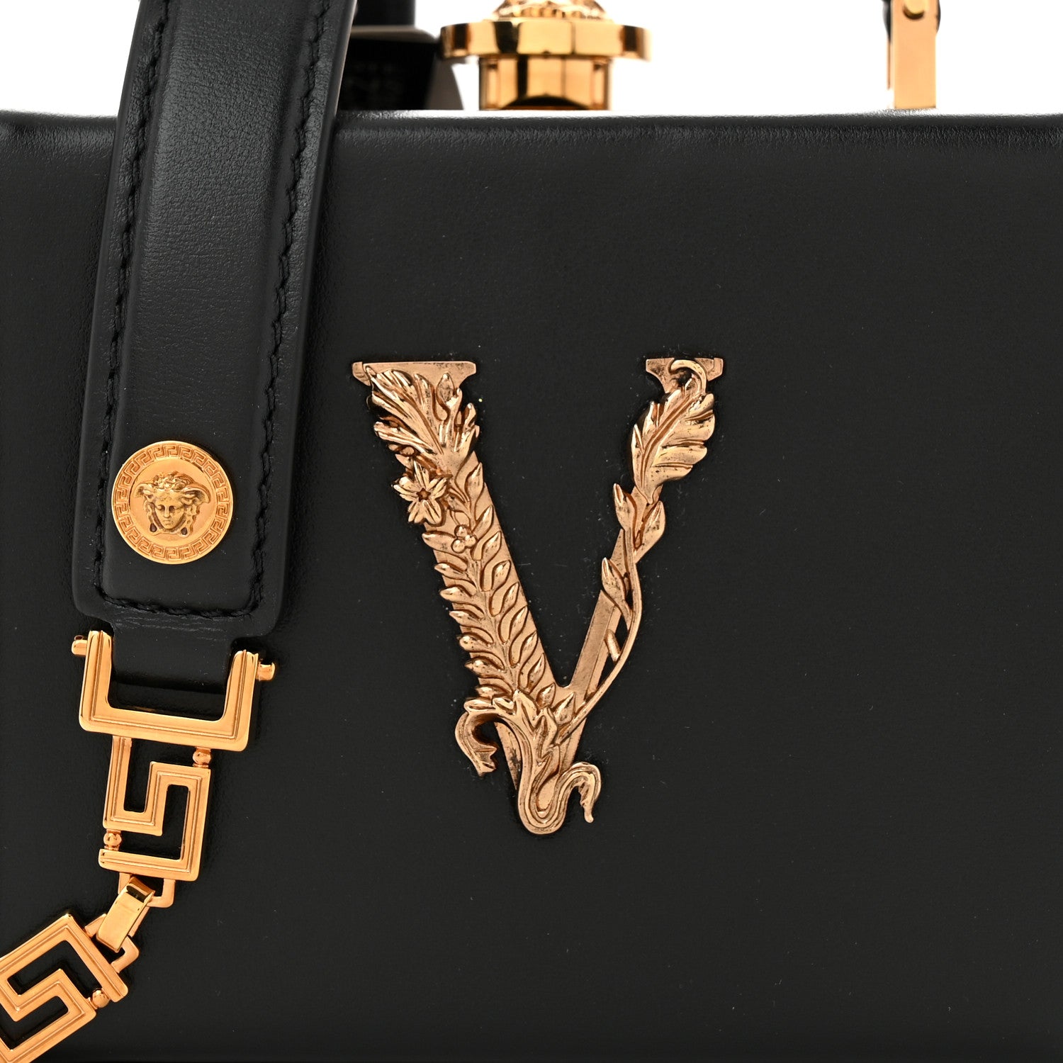 Versace Calfskin Virtus Square Shoulder Bag Black 1690603