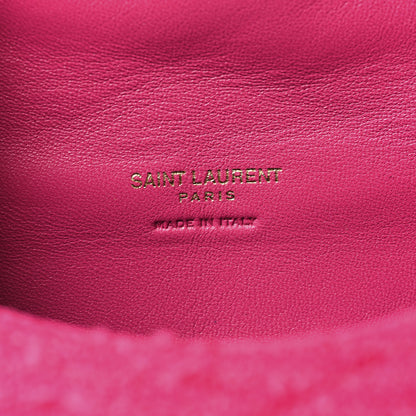 Saint Laurent Boucle Tweed Quilted Loulou Puffer Monogram Pouch Clutch Magenta 7 of 11