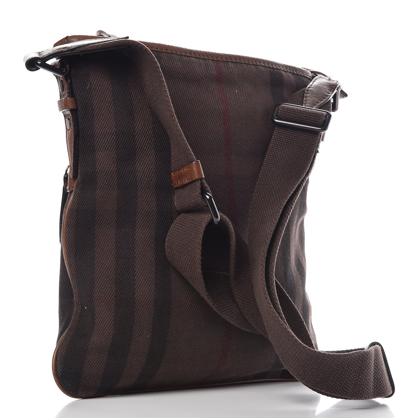 Overdyed Canvas House Check Flat Crossbody Messenger Bag Dark Brown