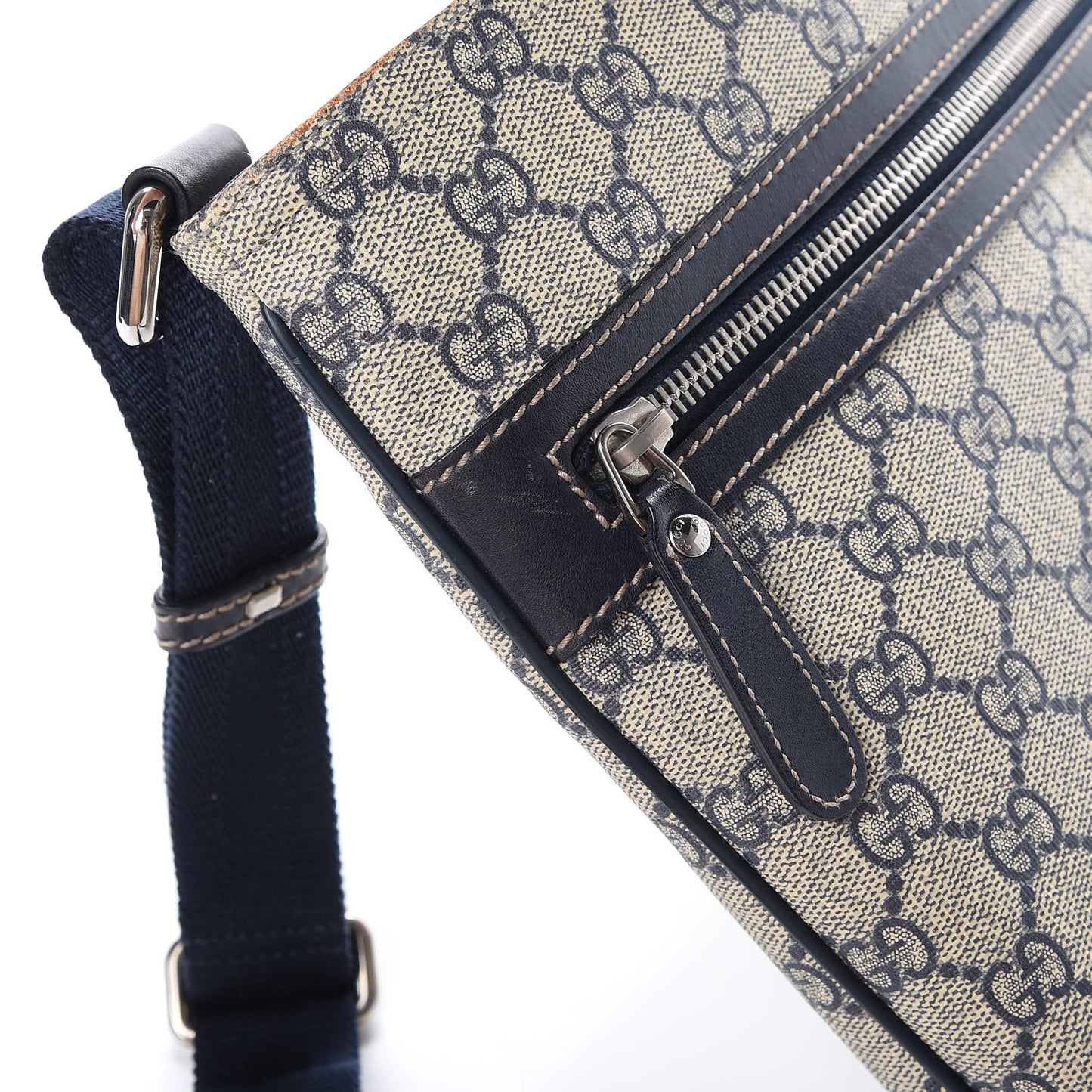 GG Supreme Monogram Small Flat Side Zip Messenger Bag Beige Blue