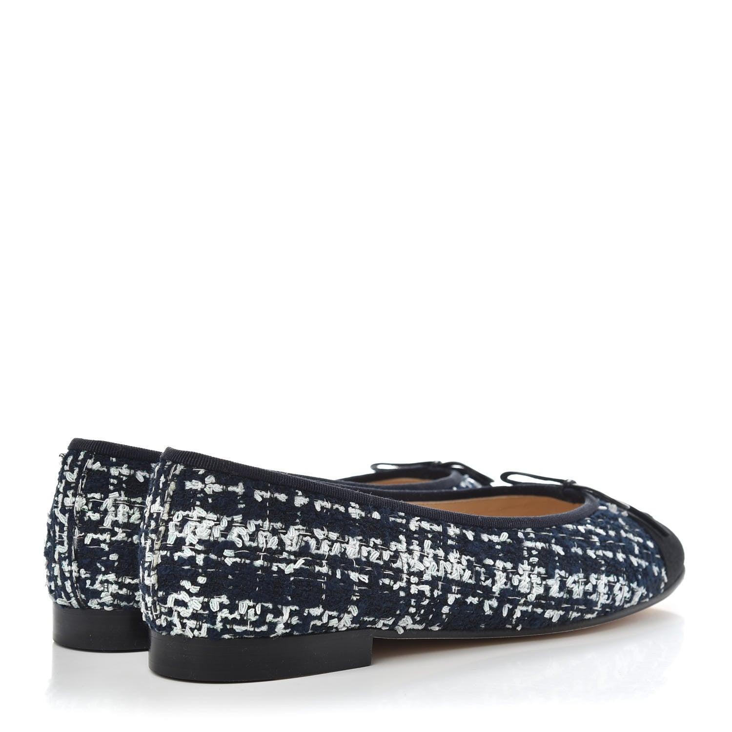 Chanel Tweed Grosgrain Cap Toe Ballerina Flats 38.5 Navy Blue White Black 4 of 11