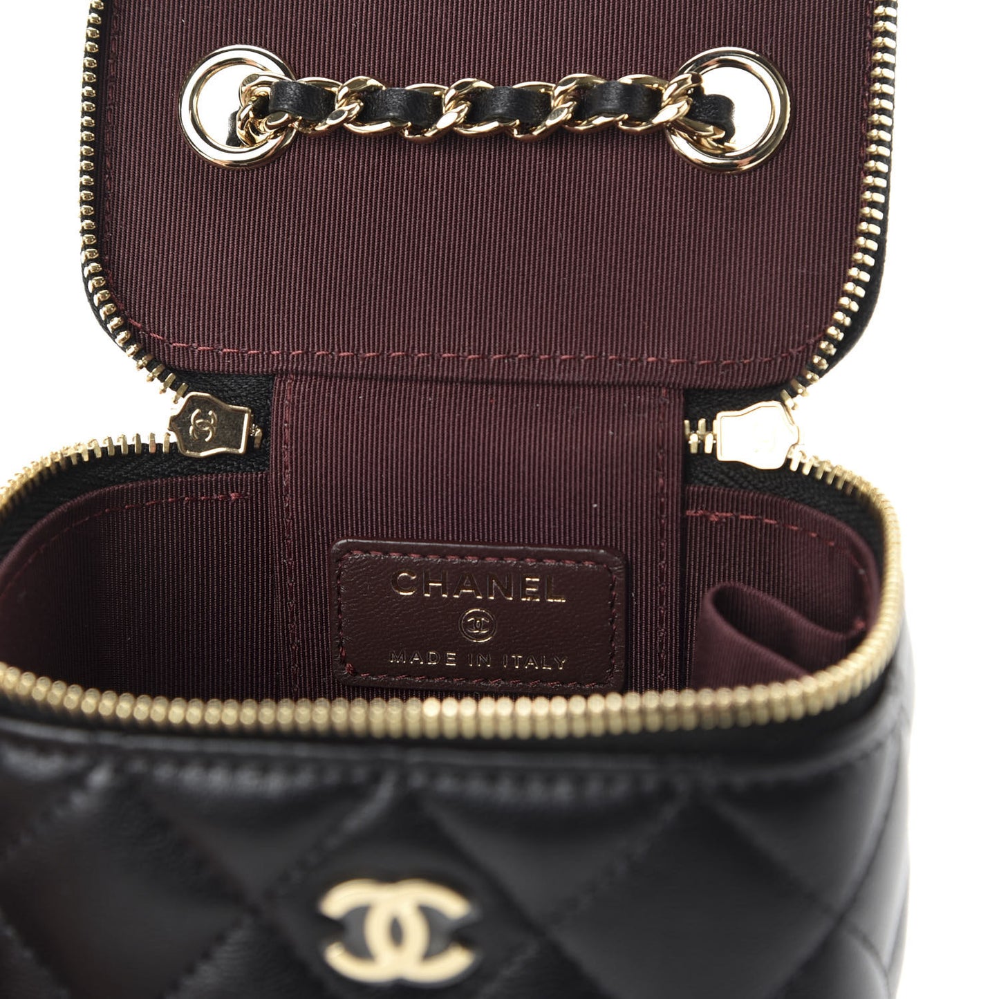 Lambskin Quilted Mini Vanity Case With Chain Black