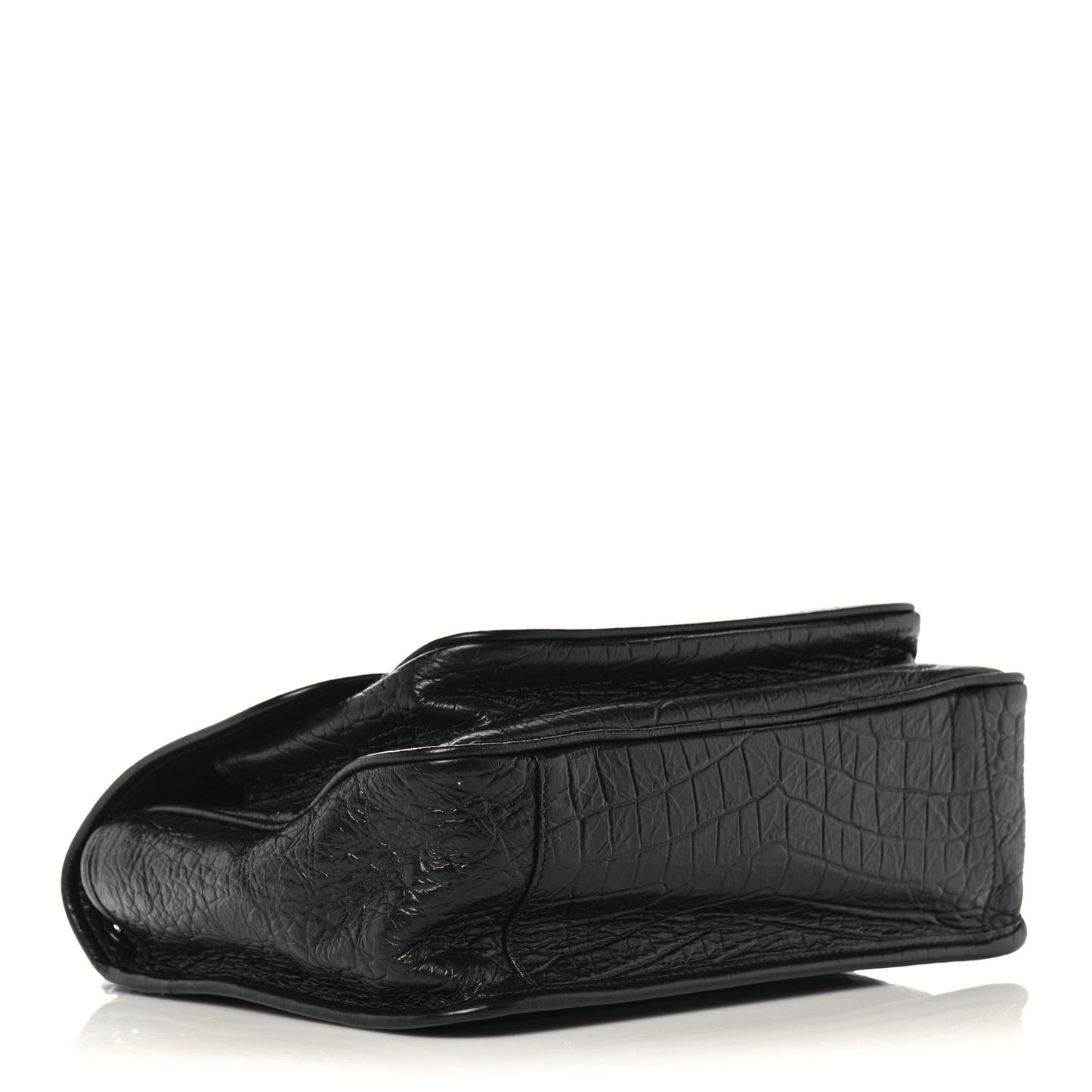 Crocodile Embossed Lambskin Monogram Medium Niki Chain Satchel Black