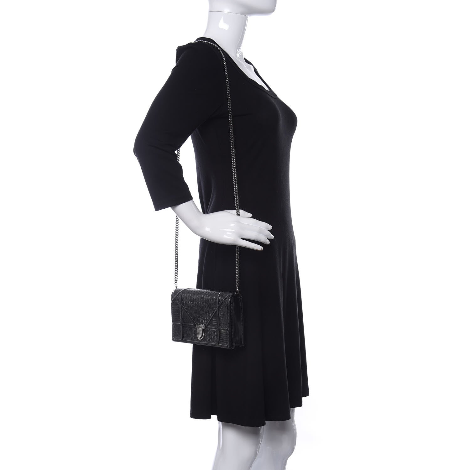 Christian Dior Metallic Patent Micro-Cannage Diorama Wallet on Chain Pouch Onyx Black 2 of 11