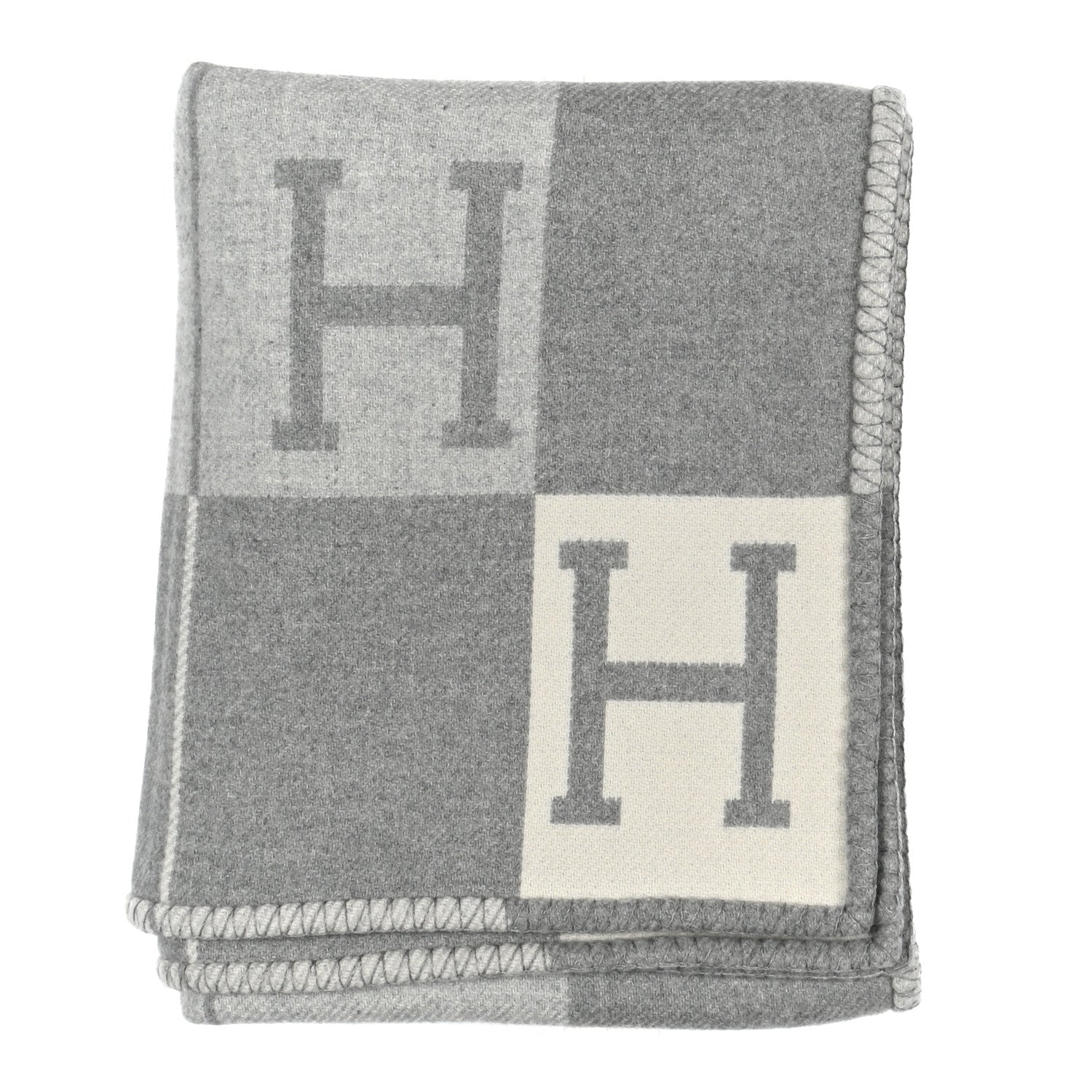 Hermes Wool Cashmere Avalon III Blanket Ecru Gris Clair 1 of 4