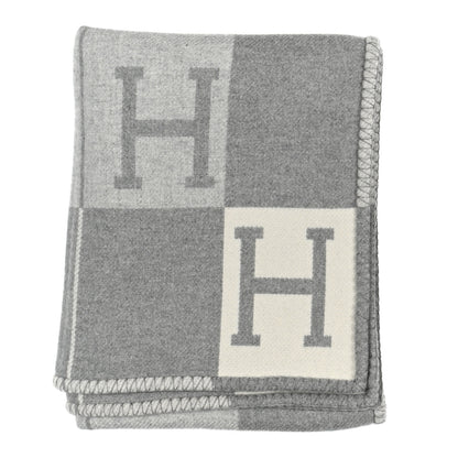 Hermes Wool Cashmere Avalon III Blanket Ecru Gris Clair 1 of 4