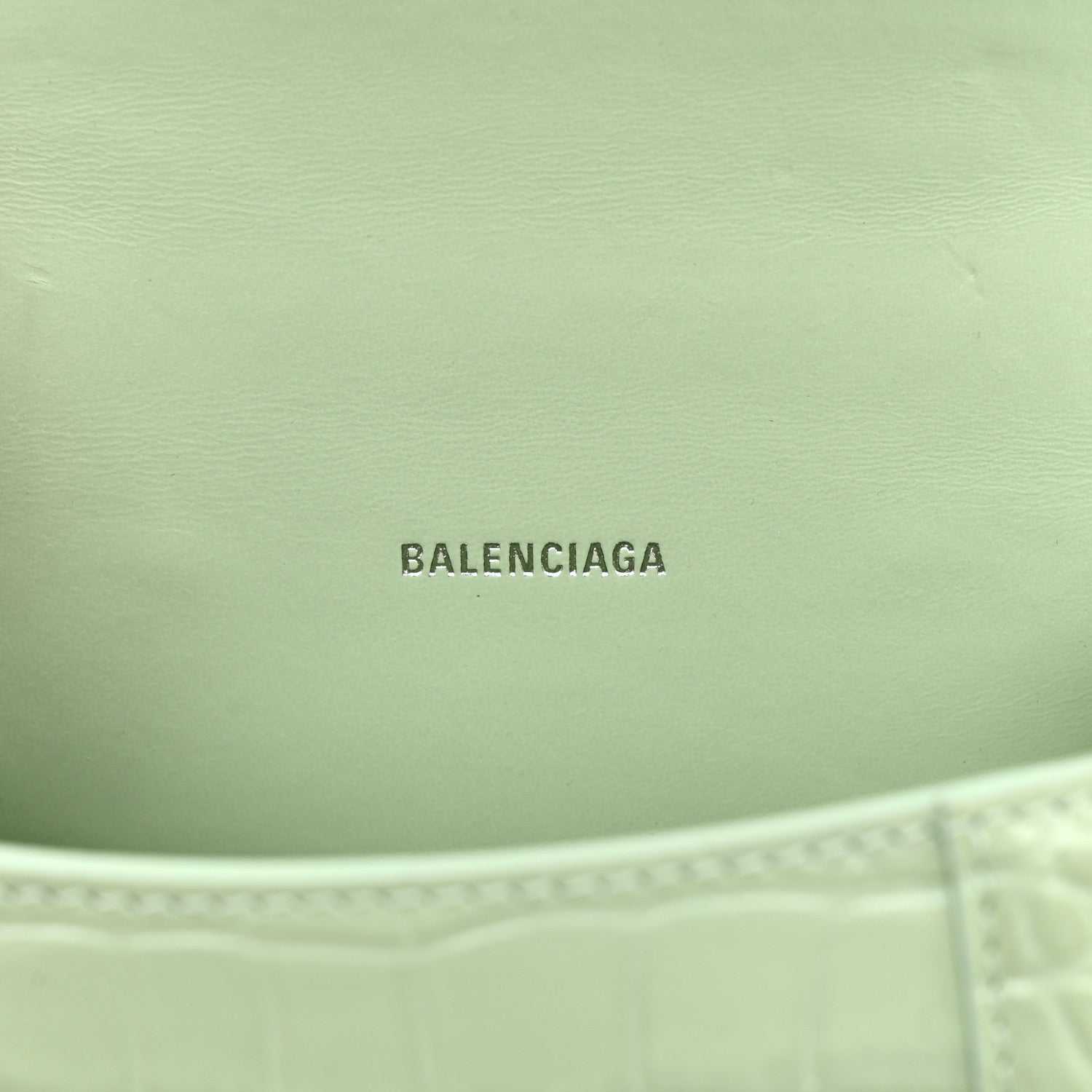 Balenciaga Shiny Calfskin Crocodile Embossed Hourglass Top Handle Bag XS Light Green 6 of 12