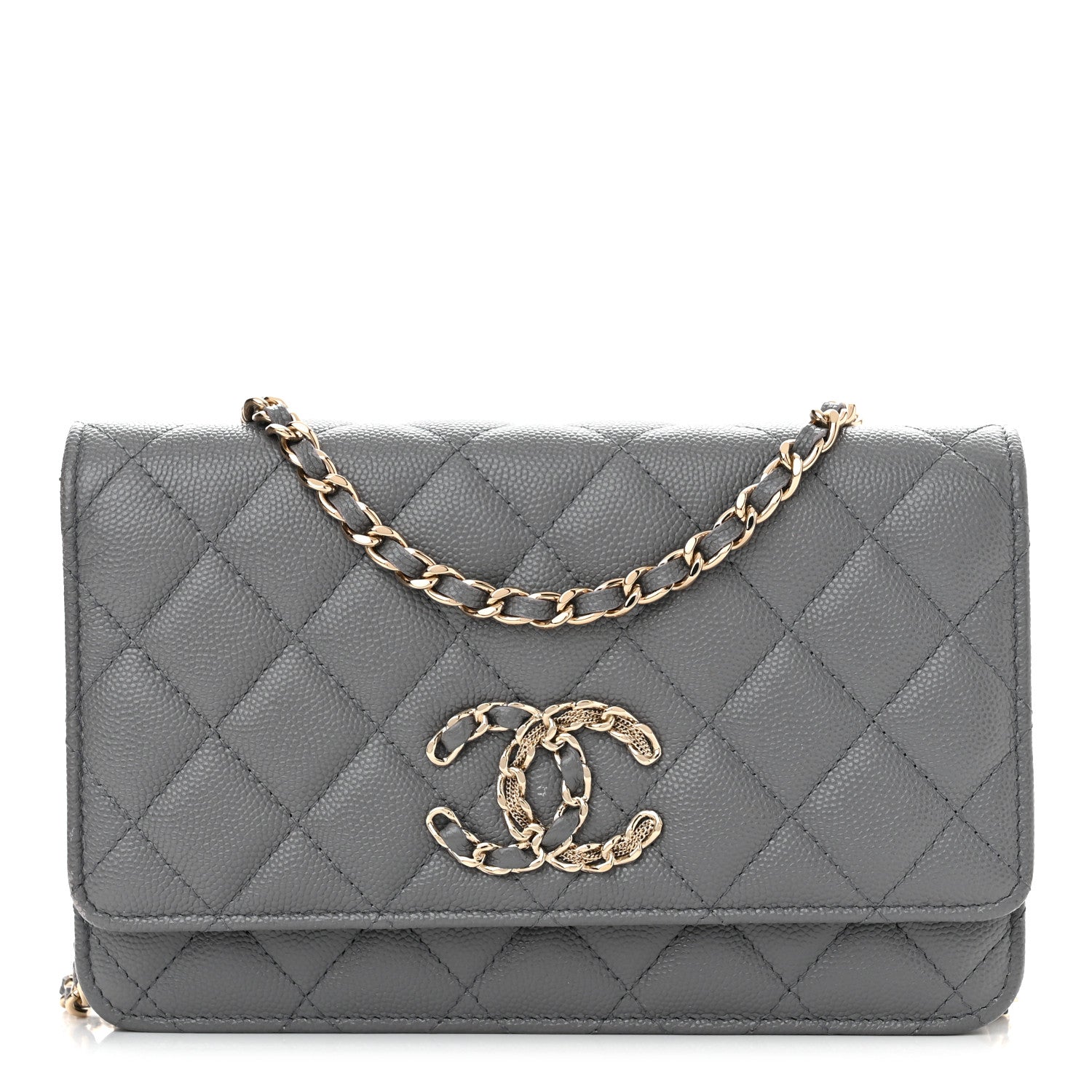Chanel Caviar Quilted French New Wave Chain CC Wallet On Chain WOC Grey 1 of 12