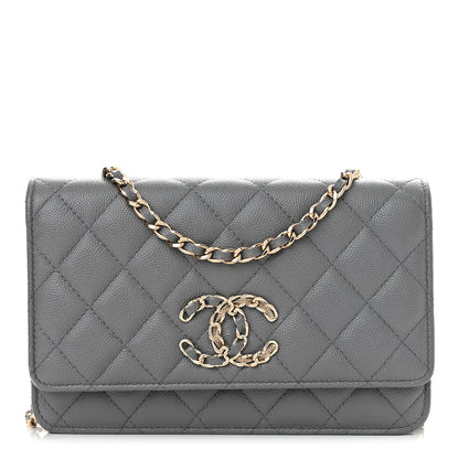 Chanel Caviar Quilted French New Wave Chain CC Wallet On Chain WOC Grey 1 of 12