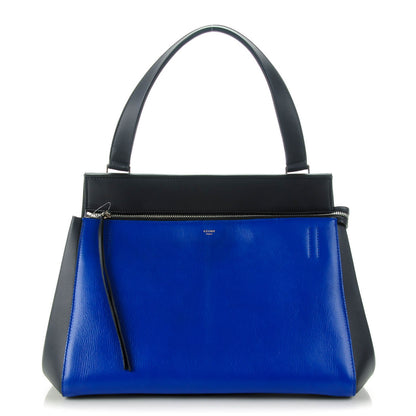 Celine Grained Calfskin Medium Bi-Color Edge Shoulder Bag Indigo Black 1 of 8