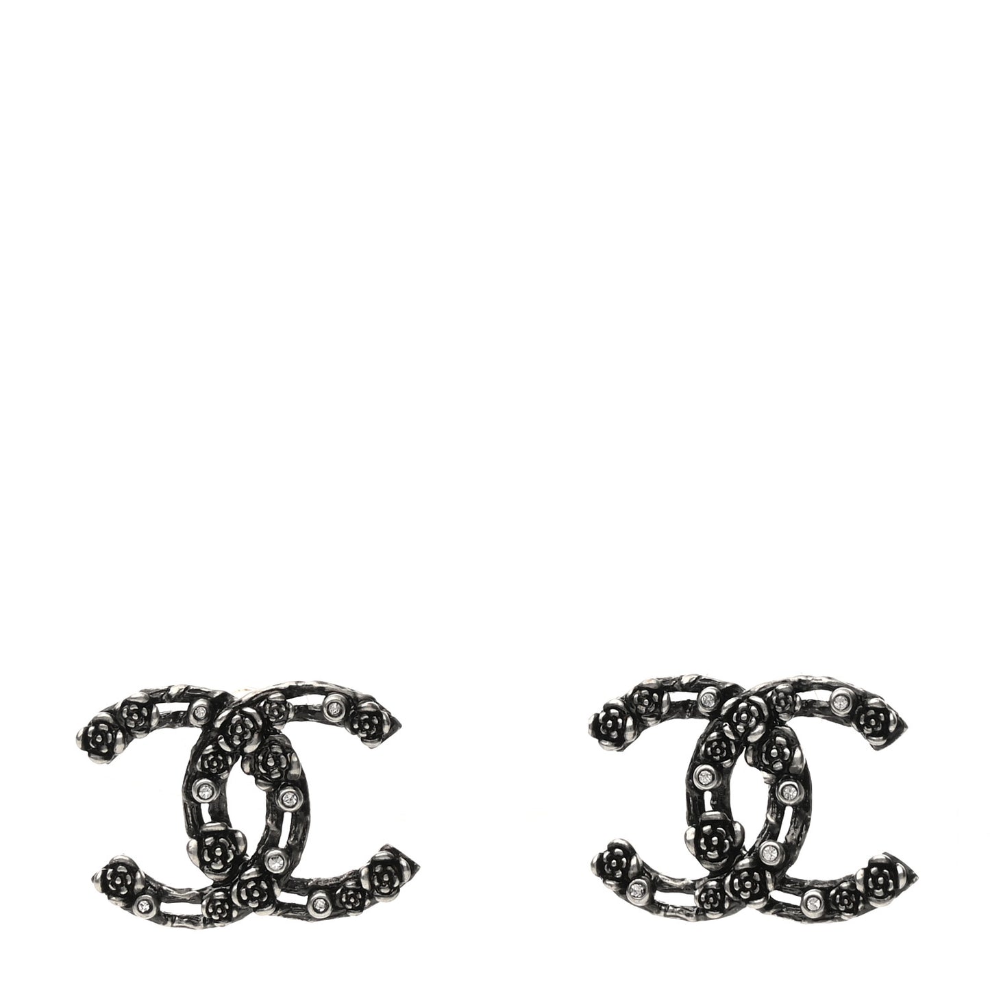 Crystal CC Camellia Earrings Ruthenium