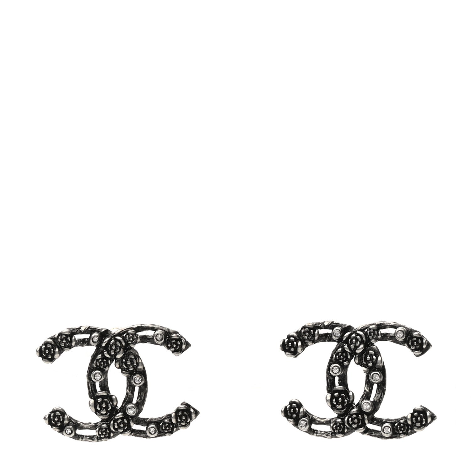 Chanel Crystal CC Camellia Earrings Ruthenium 1 of 5