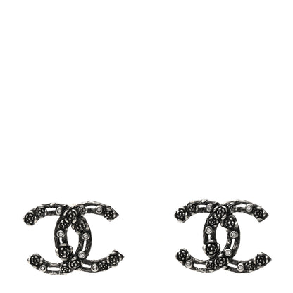Chanel Crystal CC Camellia Earrings Ruthenium 1 of 5