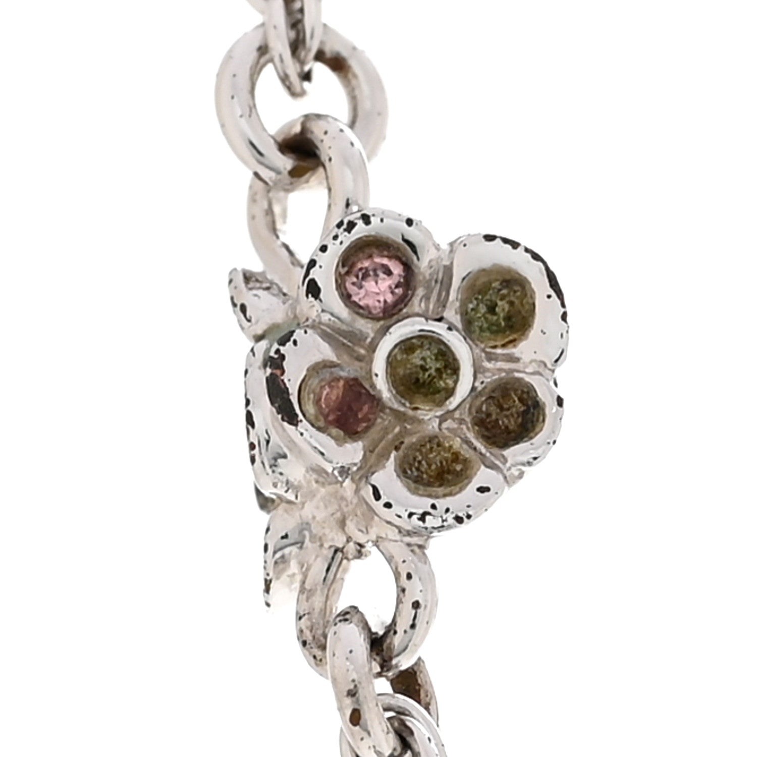 Christian Dior Crystal Flower Necklace Silver Pink 7 of 8