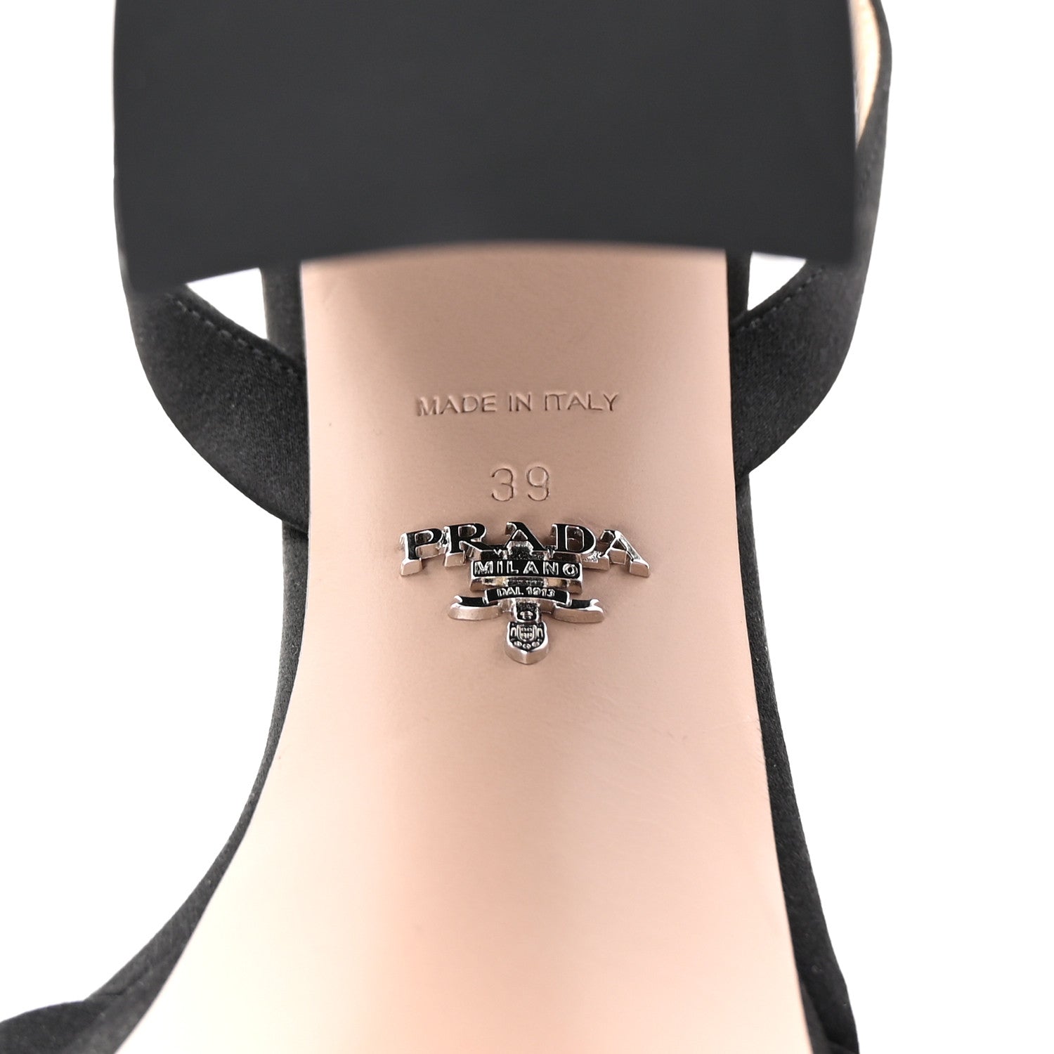Prada Satin Metal Triangle Logo Ankle Strap 40/135mm Platform Sandals 39 Black 7 of 9