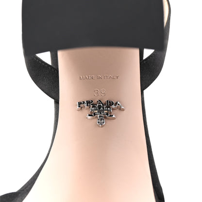 Prada Satin Metal Triangle Logo Ankle Strap 40/135mm Platform Sandals 39 Black 7 of 9