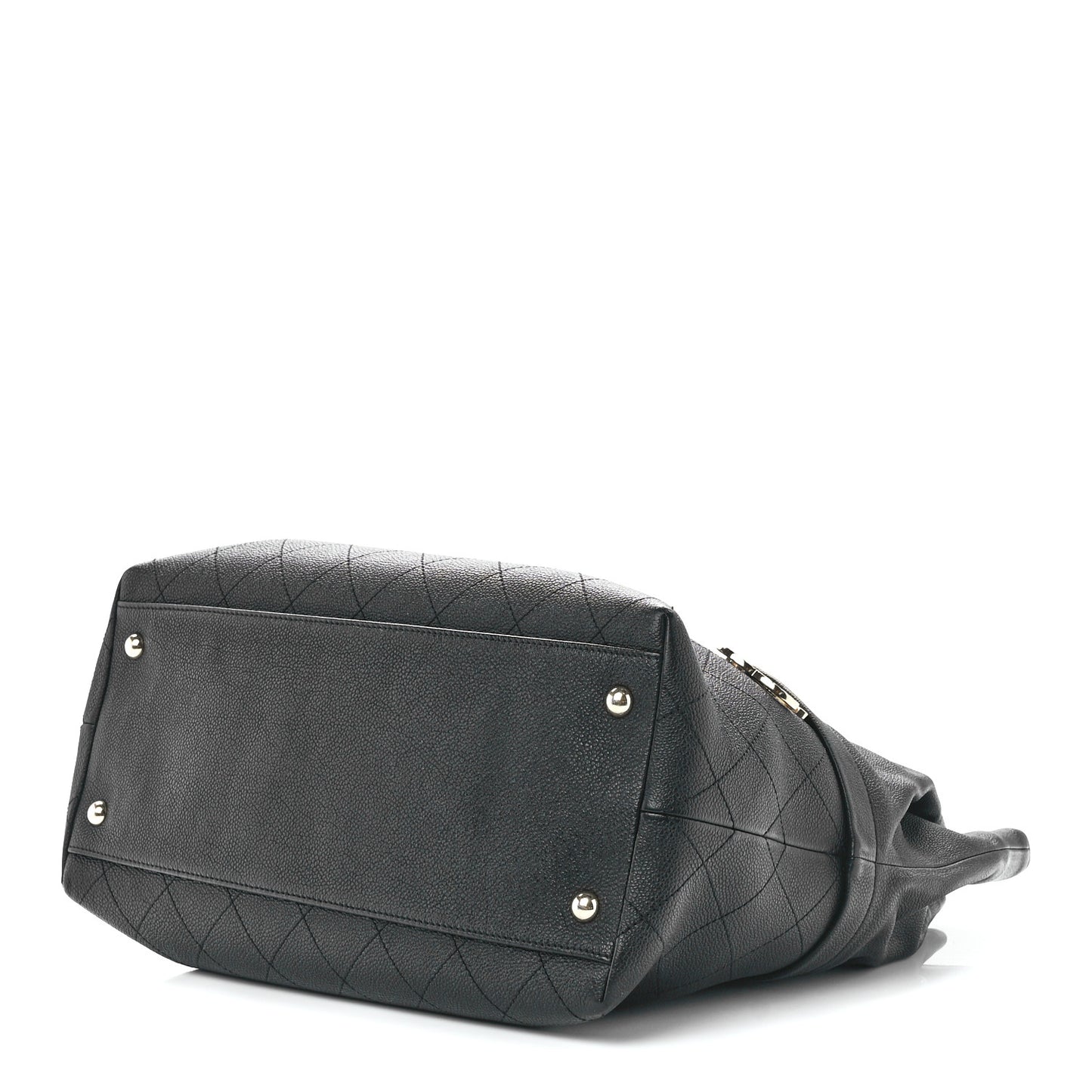 Crumpled Grained Calfskin Zip and Carry Shopping Tote Black