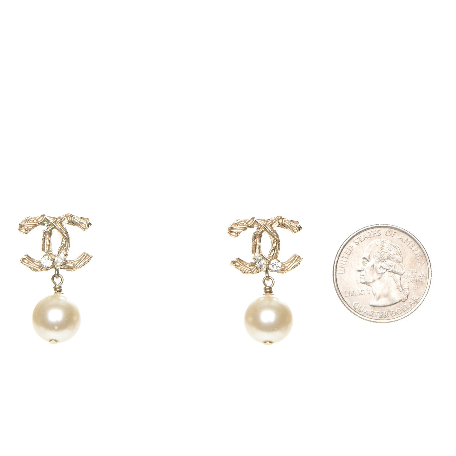 Chanel Crystal Pearl CC Drop Earrings Gold 2 of 5