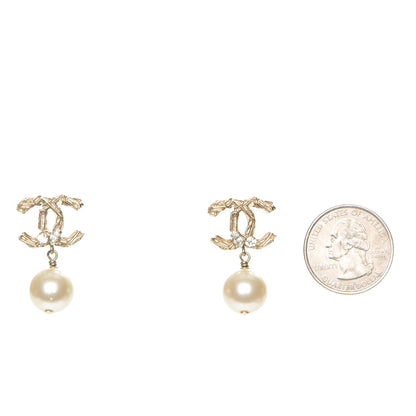 Chanel Crystal Pearl CC Drop Earrings Gold 2 of 5