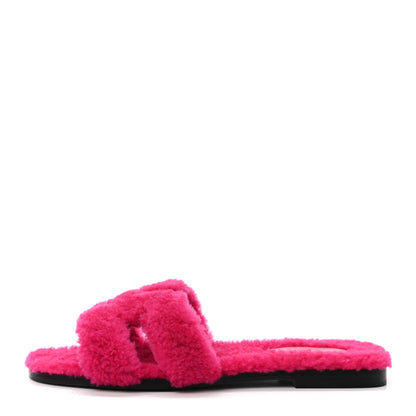 Hermes Woolskin Oran Sandals 38 Rose Fuchsia 1 of 7