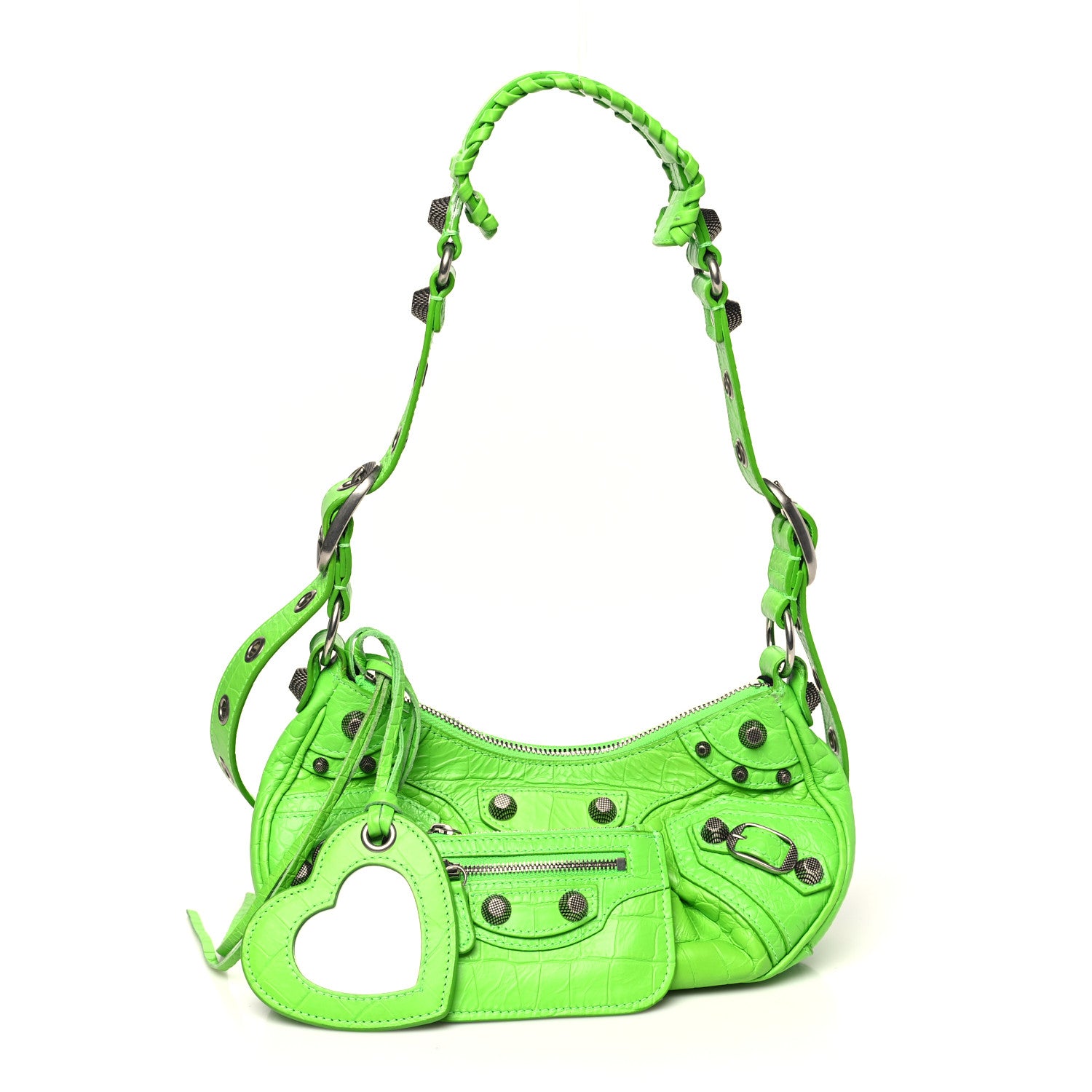 Balenciaga Extra Supple Calfskin Crocodile Embossed XS Le Cagole Shoulder Bag Balenciaga Acid Green 3 of 11
