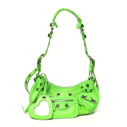 Balenciaga Extra Supple Calfskin Crocodile Embossed XS Le Cagole Shoulder Bag Balenciaga Acid Green 3 of 11