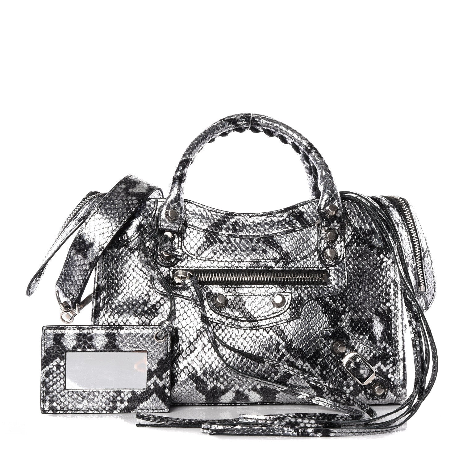 Balenciaga Metallic Calfskin Snakeskin Embossed Classic Silver Hardware Mini City Silver 1 of 10