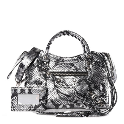 Balenciaga Metallic Calfskin Snakeskin Embossed Classic Silver Hardware Mini City Silver 1 of 10