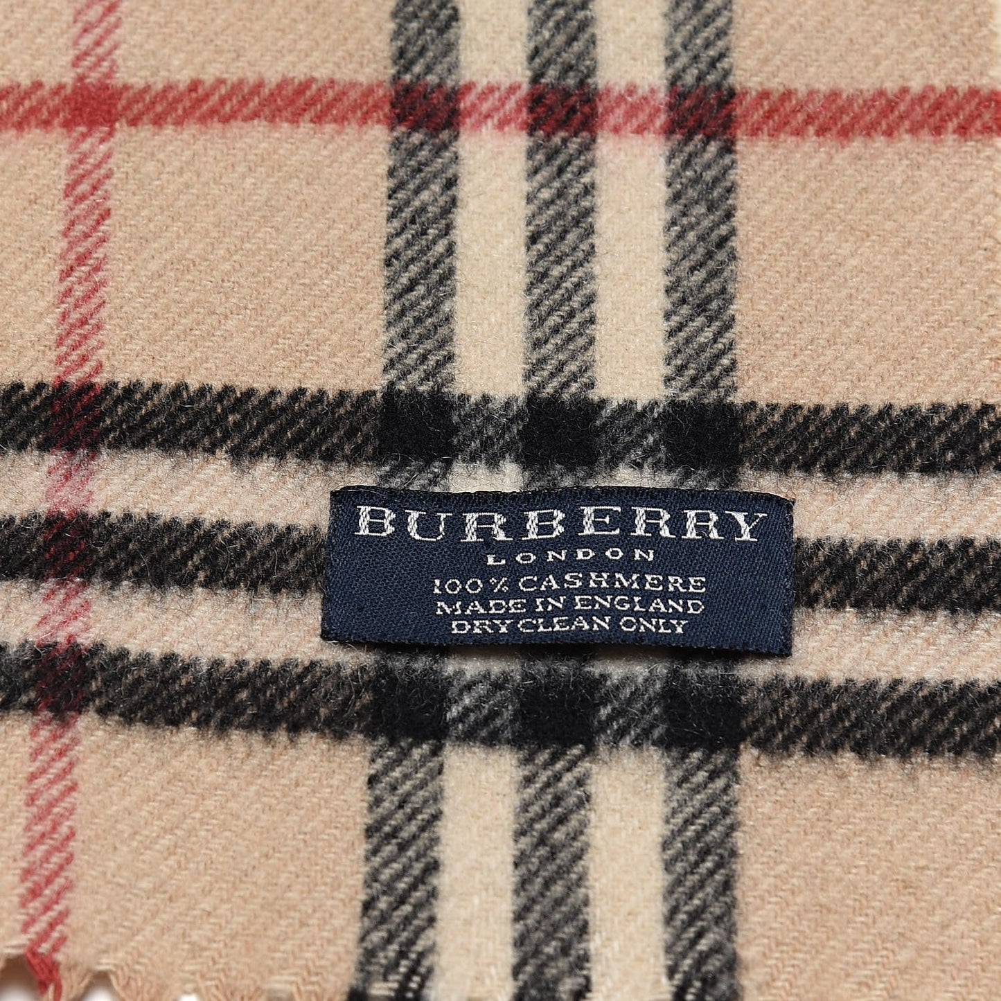 Cashmere Vintage Check Fringe Scarf Camel