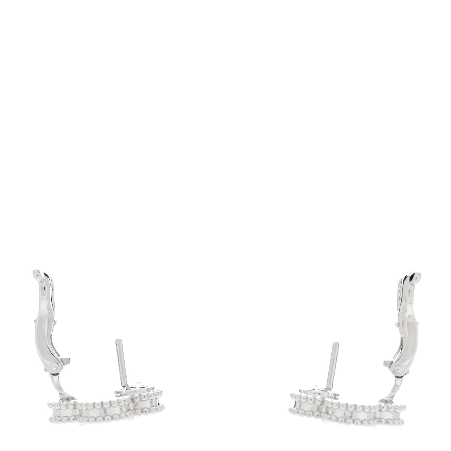 Van Cleef & Arpels 18K White Gold Guilloche Vintage Alhambra Earrings 3 of 5