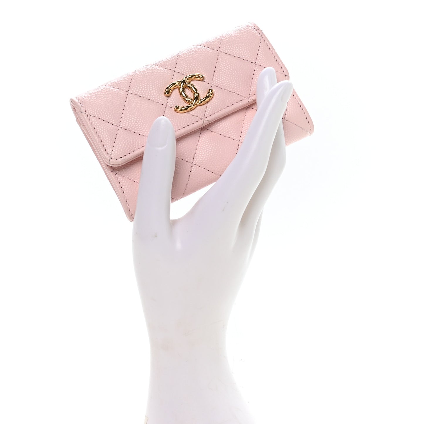 Caviar Quilted Flap Card Holder Wallet Light Pink