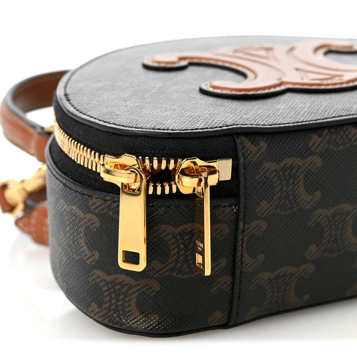 Calfskin Triomphe Canvas Half Moon Case Tan