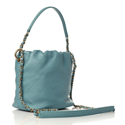 Chanel Lambskin Quilted Antique Signs Drawstring Bag Blue 3 of 9