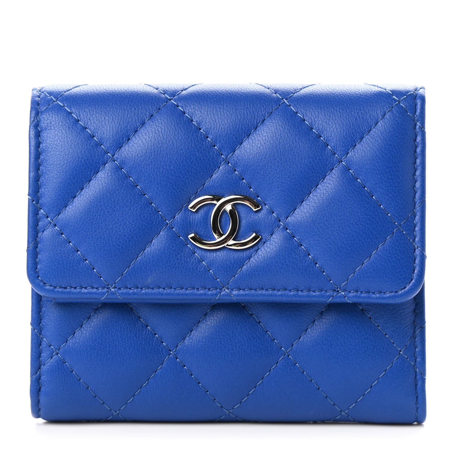 Chanel Lambskin Quilted Compact Flap Wallet Blue 1 of 7