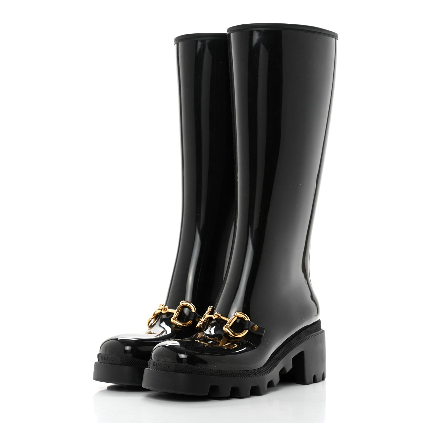 Rubber Horsebit Knee High Boots 38 Black