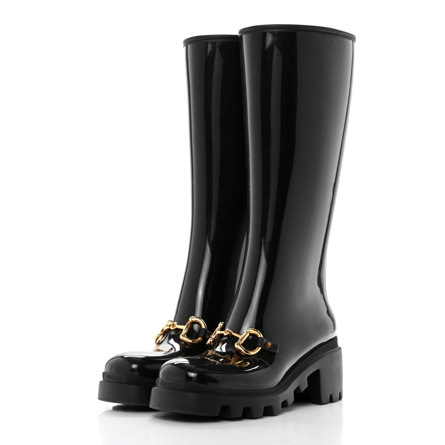 Gucci Rubber Horsebit Knee High Boots 38 Black 3 of 8