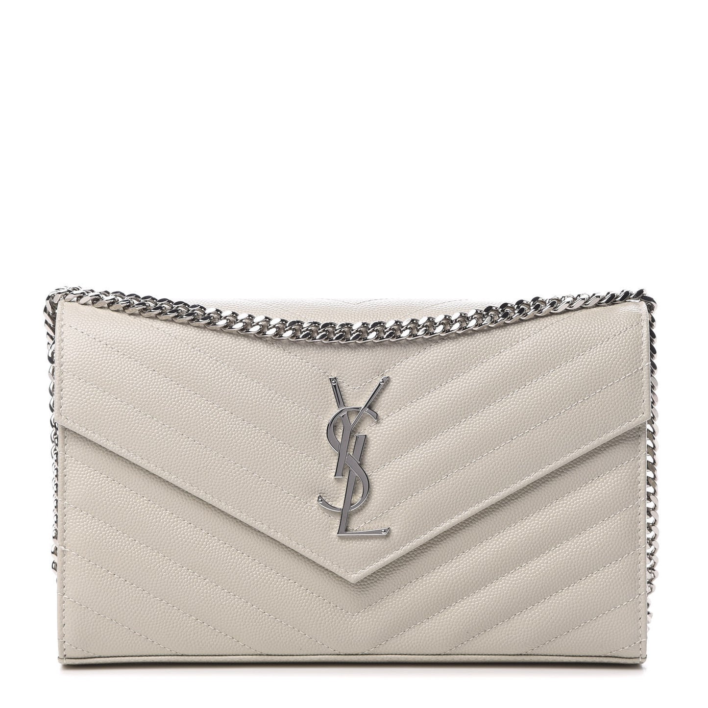 Grain De Poudre Matelasse Chevron Monogram Chain Wallet Icy White