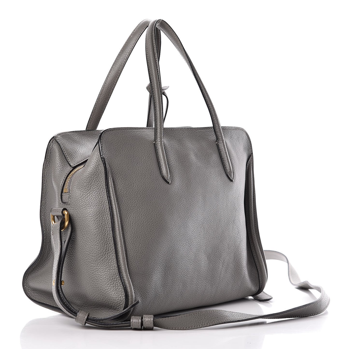 Pebbled Calfskin Small Skull Padlock Zip Around Tote Grey