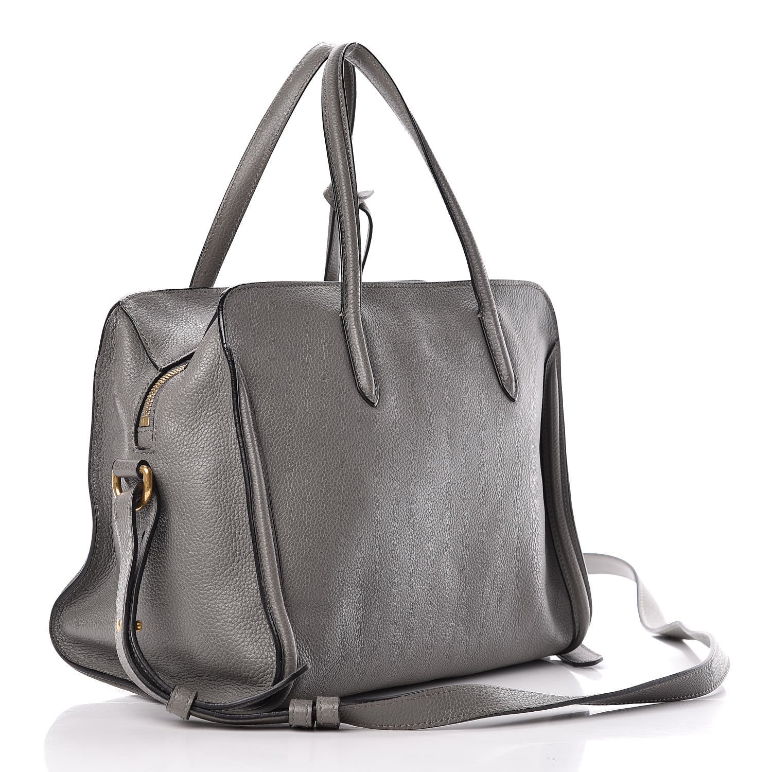 Alexander McQueen Pebbled Calfskin Small Skull Padlock Zip Around Tote Grey 3 of 12