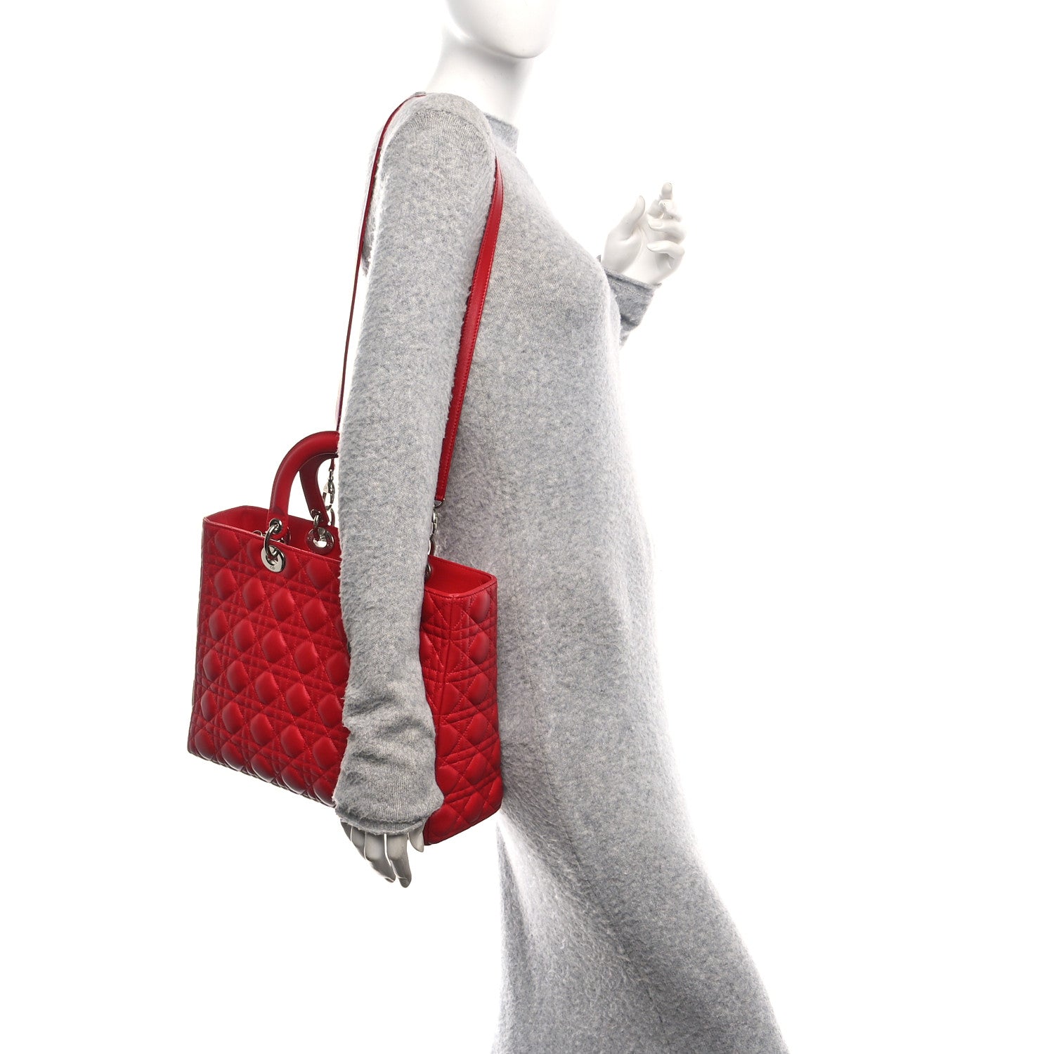 Christian Dior Lambskin Cannage Large Lady Dior Red Red 2 of 10