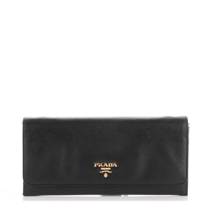 Prada Saffiano Metal Oro Chain Wallet Nero Black 1 of 7