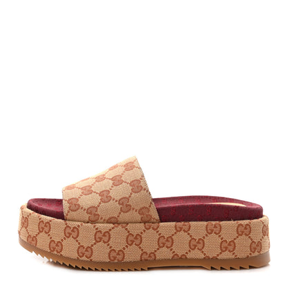 Gucci Canvas GG Monogram Angelina Platform Slide Sandals 36.5 Beige Ruggine 1 of 8