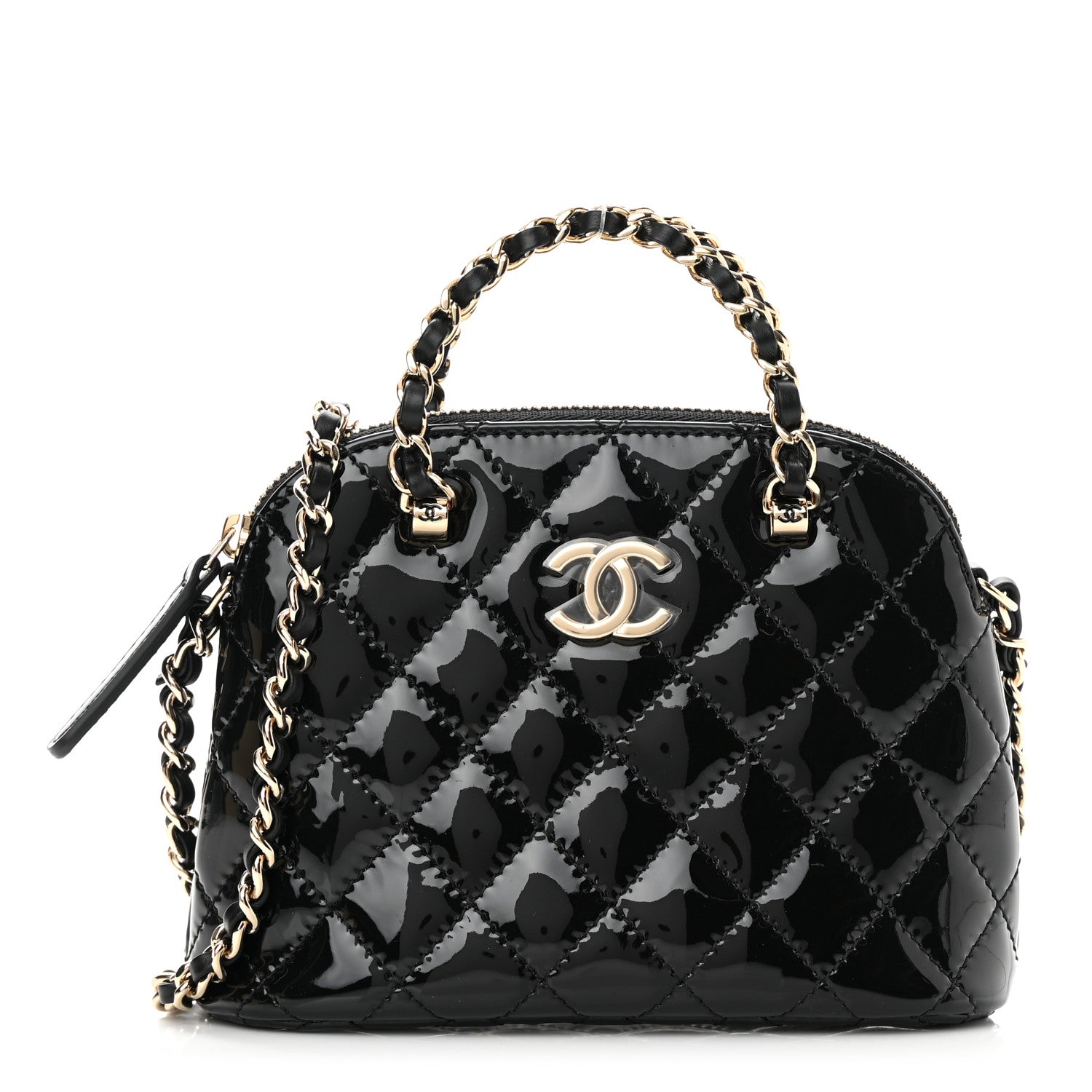 Chanel Patent Calfskin Quilted Shiny Coco Clutch With Chain Black 1 of 12